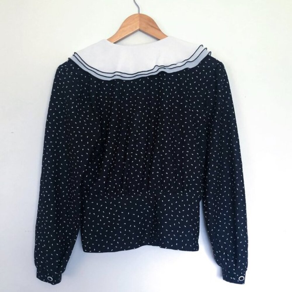 Vintage Collared Long Sleeve Sailor Collar Cardigan Shirt V.I. Petites - Picture 2 of 6